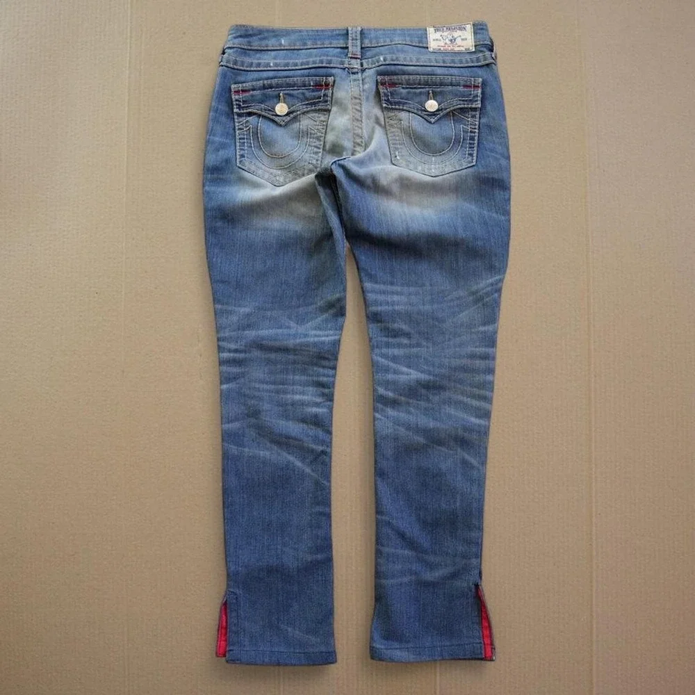 True Religion Big T Flap Jeans Men Sz 30 Medium Wash Bootcut Horseshoe Split Leg
